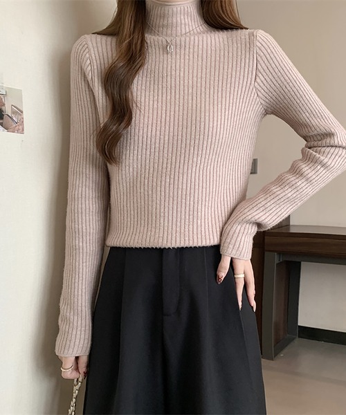 Girly Doll(ガーリードール)の「裏起毛ハイネックニット(ニット/セーター・レディース・ベージュ/モカ/ホワイト/グリーン/ブラウン/ブラック・FREE)」の13枚目の写真