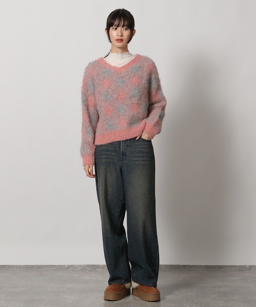 LAKOLE(ラコレ)の「2WAYアーガイル起毛Vネックプルオーバー / 204473(ニット/セーター・レディース・ピンク/グリーン/グレー・FREE)」の13枚目の写真