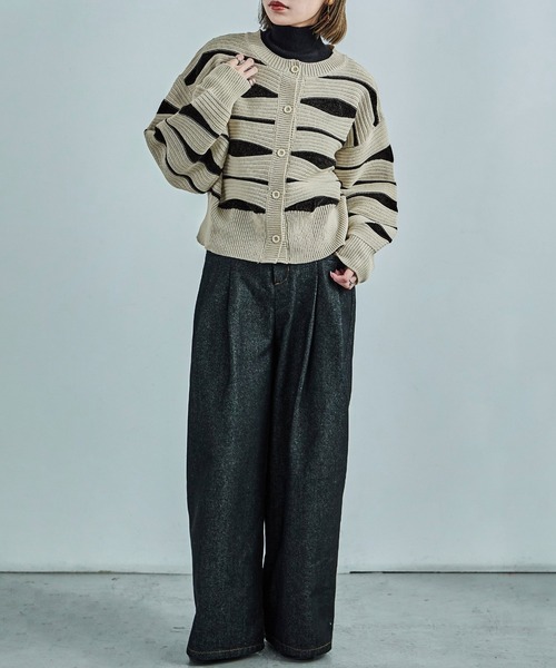 Fashion Letter(ファッションレター)の「なみなみ柄バルーンスリーブ ニットカーディガン(カーディガン/ボレロ・レディース・アイボリー/ブラック・M)」の5枚目の写真