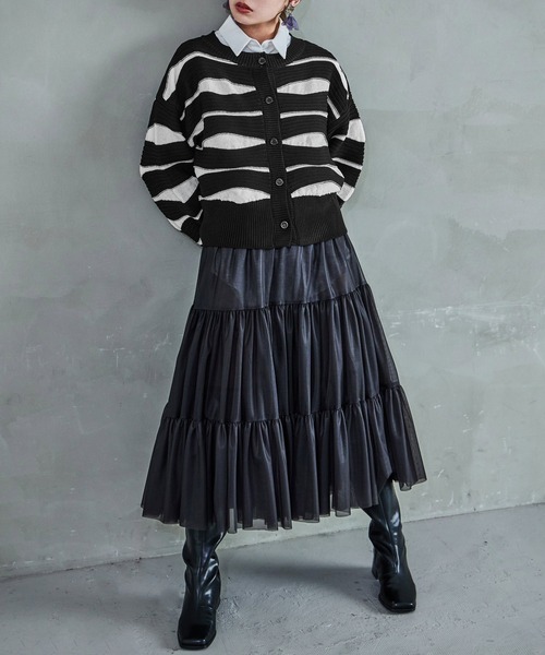 Fashion Letter(ファッションレター)の「なみなみ柄バルーンスリーブ ニットカーディガン(カーディガン/ボレロ・レディース・アイボリー/ブラック・M)」の14枚目の写真