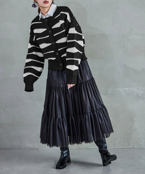 Fashion Letter(ファッションレター)の「なみなみ柄バルーンスリーブ ニットカーディガン(カーディガン/ボレロ・レディース・アイボリー/ブラック・M)」の18枚目の写真
