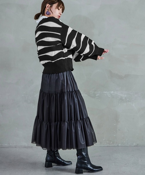 Fashion Letter(ファッションレター)の「なみなみ柄バルーンスリーブ ニットカーディガン(カーディガン/ボレロ・レディース・アイボリー/ブラック・M)」の20枚目の写真