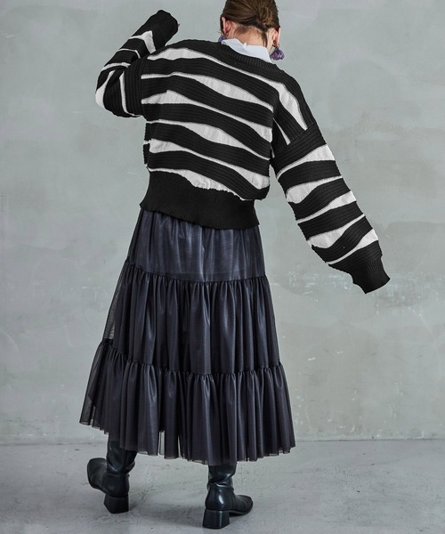 Fashion Letter(ファッションレター)の「なみなみ柄バルーンスリーブ ニットカーディガン(カーディガン/ボレロ・レディース・アイボリー/ブラック・M)」の22枚目の写真