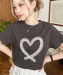 チュールハート刺繍半袖Tシャツ