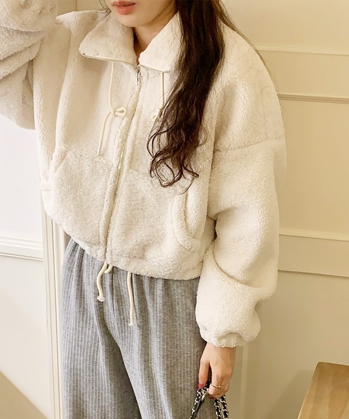 Girly Doll(ガーリードール)の「ジップアップスボアフリースブルゾン(その他アウター・レディース・オフホワイト/ブラウン・F)」の8枚目の写真