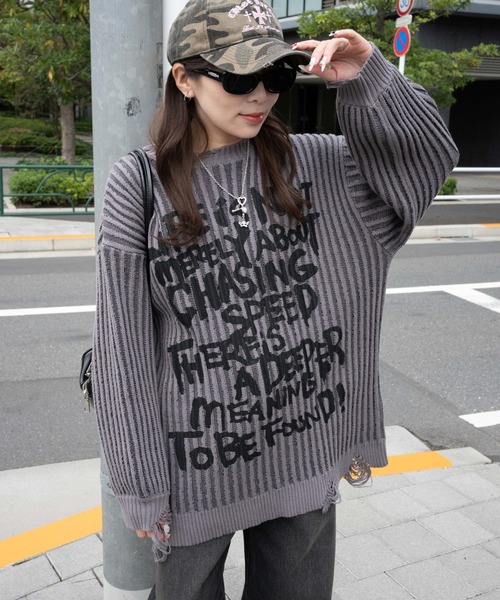 WEGO(ウィゴー)の「WEGO/クラッシュリブBIGニットプルオーバー(ニット/セーター・レディース・オフホワイト/スミクロ・FREE)」の2枚目の写真