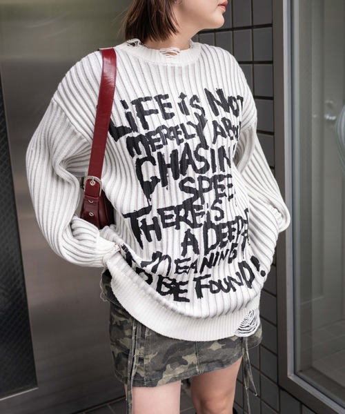 WEGO(ウィゴー)の「WEGO/クラッシュリブBIGニットプルオーバー(ニット/セーター・レディース・オフホワイト/スミクロ・FREE)」の7枚目の写真