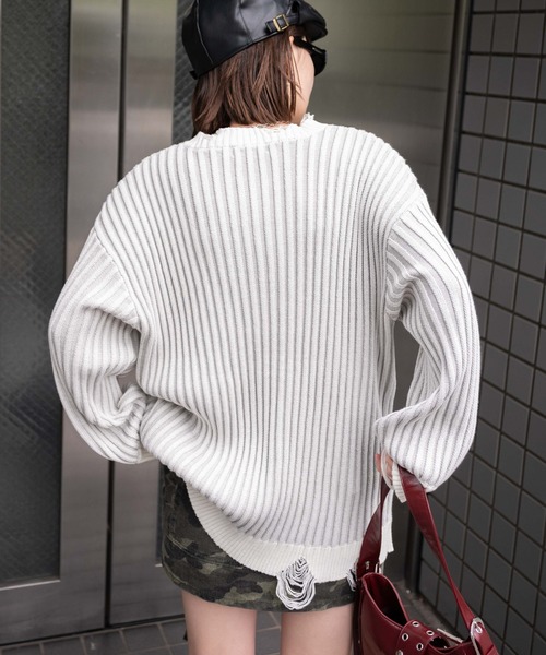 WEGO(ウィゴー)の「WEGO/クラッシュリブBIGニットプルオーバー(ニット/セーター・レディース・オフホワイト/スミクロ・FREE)」の8枚目の写真