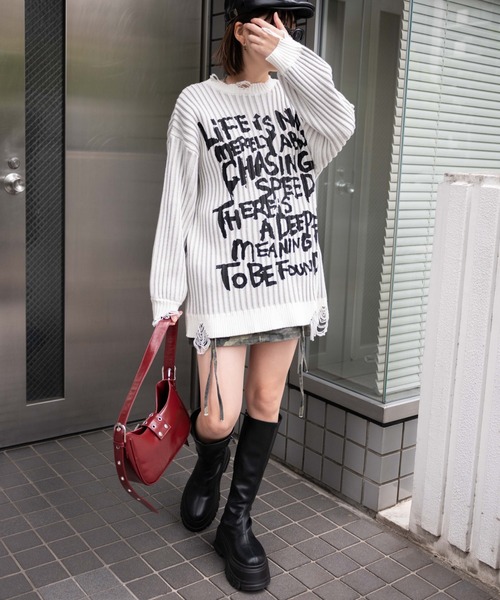 WEGO(ウィゴー)の「WEGO/クラッシュリブBIGニットプルオーバー(ニット/セーター・レディース・オフホワイト/スミクロ・FREE)」の9枚目の写真