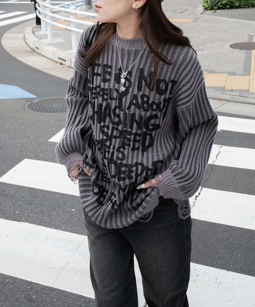 WEGO(ウィゴー)の「WEGO/クラッシュリブBIGニットプルオーバー(ニット/セーター・レディース・オフホワイト/スミクロ・FREE)」の10枚目の写真