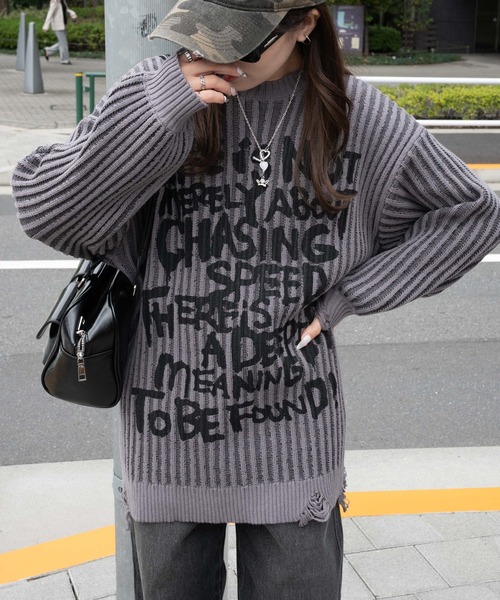 WEGO(ウィゴー)の「WEGO/クラッシュリブBIGニットプルオーバー(ニット/セーター・レディース・オフホワイト/スミクロ・FREE)」の11枚目の写真