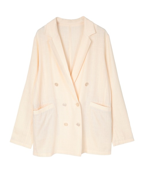 UR'S（ユアーズ）の「コットンリネンダブルブレストジャケット（テーラードジャケット・レディース・アイボリー/ブラウン/ネイビー・S/L/M）」の2枚目の写真