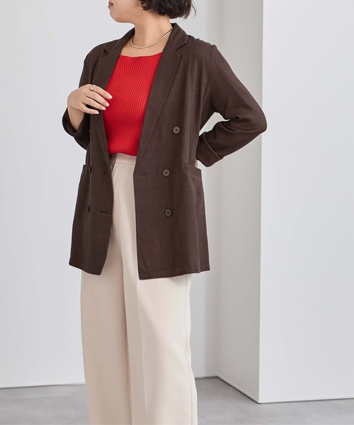 UR'S（ユアーズ）の「コットンリネンダブルブレストジャケット（テーラードジャケット・レディース・アイボリー/ブラウン/ネイビー・S/L/M）」の9枚目の写真