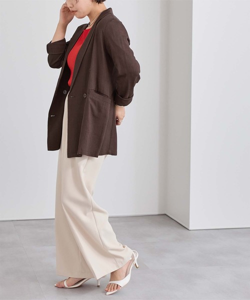 UR'S（ユアーズ）の「コットンリネンダブルブレストジャケット（テーラードジャケット・レディース・アイボリー/ブラウン/ネイビー・S/L/M）」の13枚目の写真