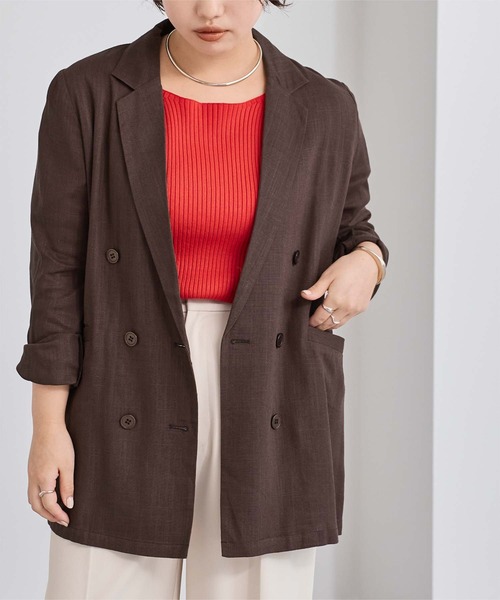 UR'S（ユアーズ）の「コットンリネンダブルブレストジャケット（テーラードジャケット・レディース・アイボリー/ブラウン/ネイビー・S/L/M）」の12枚目の写真
