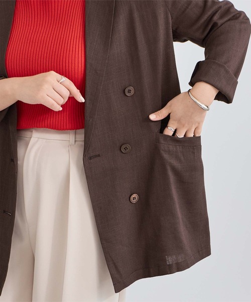 UR'S（ユアーズ）の「コットンリネンダブルブレストジャケット（テーラードジャケット・レディース・アイボリー/ブラウン/ネイビー・S/L/M）」の14枚目の写真
