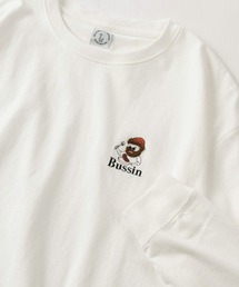 ヒゲキャラクター ワンポイント サガラ刺繍デザイン ビッグシルエット ロングスリーブTシャツ/ロンT