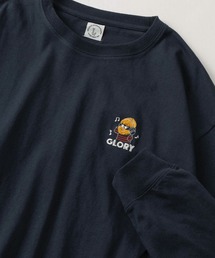 ヒゲキャラクター ワンポイント サガラ刺繍デザイン ビッグシルエット ロングスリーブTシャツ/ロンT