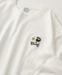 ヒゲキャラクター ワンポイント サガラ刺繍デザイン ビッグシルエット ロングスリーブTシャツ/ロンT