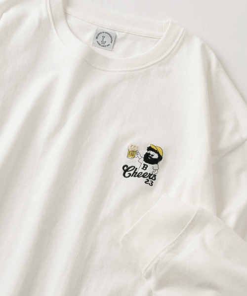 make a ray!(メイク ア レイ!)の「ヒゲキャラクター ワンポイント サガラ刺繍デザイン ビッグシルエット ロングスリーブTシャツ/ロンT(Tシャツ/カットソー・メンズ・ネイビー/イエロー/ホワイト/ホワイト系その他/グリーン/ホワイト系その他3/ホワイト系その他2/ブラック・M/L)」の2枚目の写真
