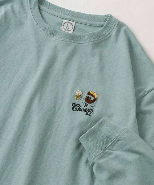 make a ray!(メイク ア レイ!)の「ヒゲキャラクター ワンポイント サガラ刺繍デザイン ビッグシルエット ロングスリーブTシャツ/ロンT(Tシャツ/カットソー・メンズ・ネイビー/イエロー/ホワイト/ホワイト系その他/グリーン/ホワイト系その他3/ホワイト系その他2/ブラック・M/L)」の7枚目の写真
