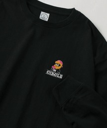 ヒゲキャラクター ワンポイント サガラ刺繍デザイン ビッグシルエット ロングスリーブTシャツ/ロンT