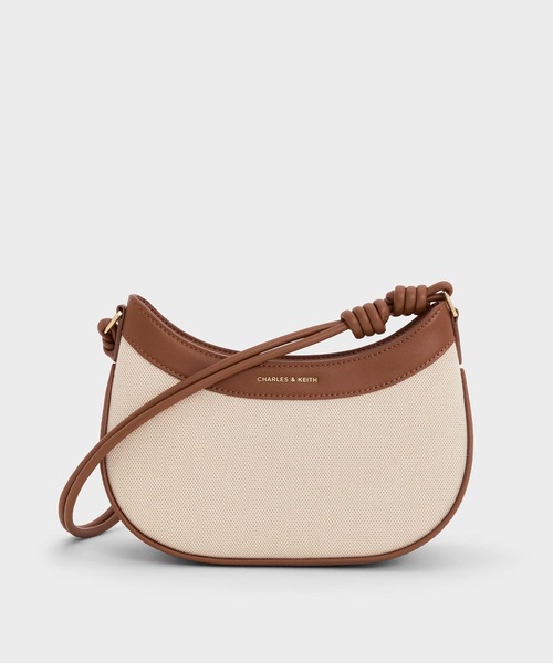 CHARLES & KEITH◆Sabine キャンバス カーブショルダーバッグ Sabine サビーヌ キャンバスノットストラップカーブショルダー