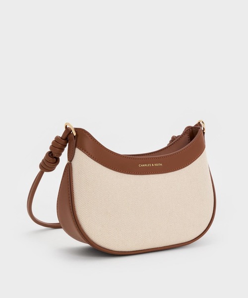 CHARLES & KEITH◆Sabine キャンバス カーブショルダーバッグ Sabine サビーヌ キャンバスノットストラップカーブショルダー