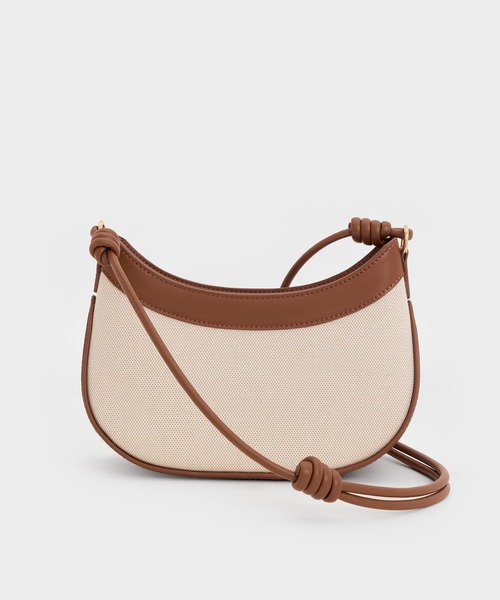 CHARLES & KEITH◆Sabine キャンバス カーブショルダーバッグ Sabine サビーヌ キャンバスノットストラップカーブショルダー