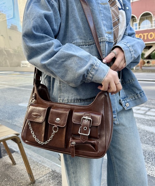 SOLLON.(ソルロン)の「アウトポケットワンショルダーバッグ(ショルダーバッグ・レディース・ブラウン/ブラック/シルバー・FREE)」の3枚目の写真