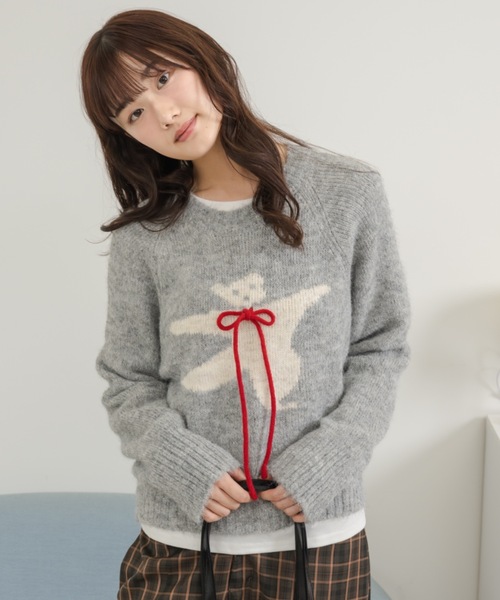 Birthday room（バースデイルーム）の「〈リボン取り外し可能〉 くまさんニット / bear motif knit（ニット/セーター・レディース・グレー・FREE）」の13枚目の写真