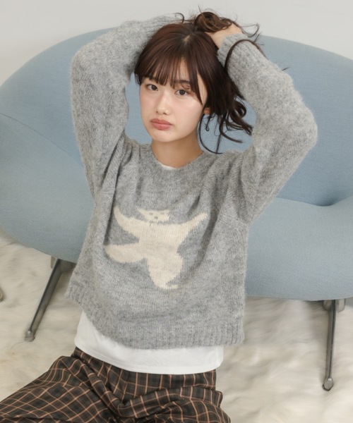 Birthday room（バースデイルーム）の「〈リボン取り外し可能〉 くまさんニット / bear motif knit（ニット/セーター・レディース・グレー・FREE）」の12枚目の写真