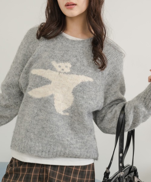 Birthday room（バースデイルーム）の「〈リボン取り外し可能〉 くまさんニット / bear motif knit（ニット/セーター・レディース・グレー・FREE）」の7枚目の写真