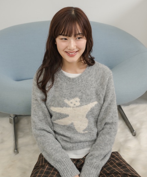 Birthday room（バースデイルーム）の「〈リボン取り外し可能〉 くまさんニット / bear motif knit（ニット/セーター・レディース・グレー・FREE）」の5枚目の写真