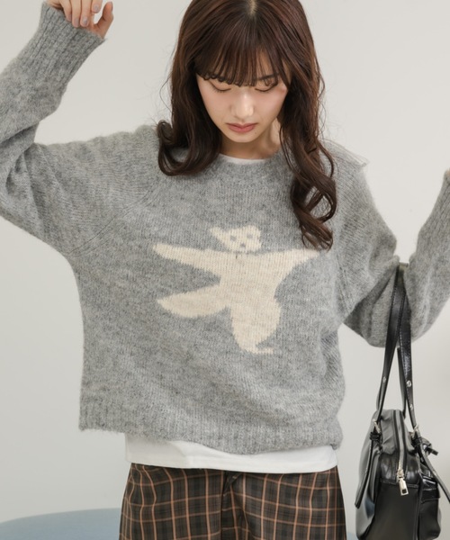Birthday room（バースデイルーム）の「〈リボン取り外し可能〉 くまさんニット / bear motif knit（ニット/セーター・レディース・グレー・FREE）」の11枚目の写真