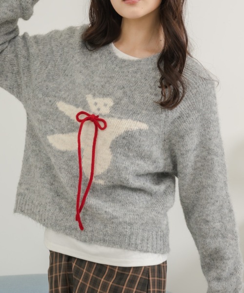 Birthday room（バースデイルーム）の「〈リボン取り外し可能〉 くまさんニット / bear motif knit（ニット/セーター・レディース・グレー・FREE）」の10枚目の写真