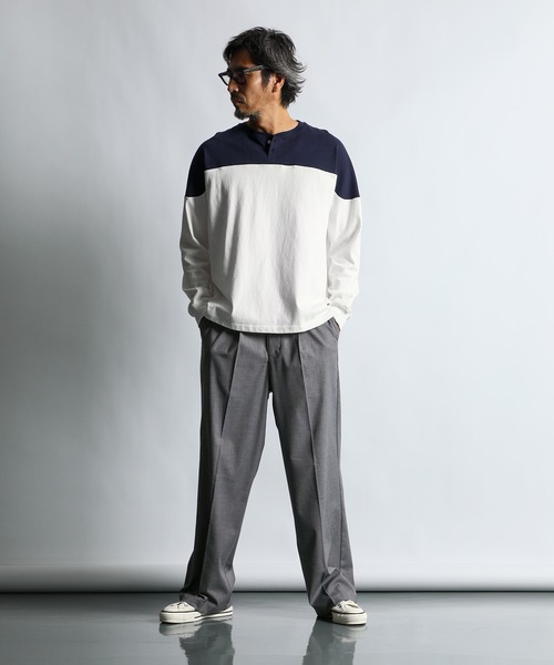 The DUFFER of ST.GEORGE(ザダファーオブセントジョージ)の「CLASSIC FOOTBALL L/SL HENLY TEE:ヘンリーネック クラシック フットボール ロンTEE(Tシャツ/カットソー・メンズ・ホワイト/グレー/ネイビー・SMALL/X-LARGE/LARGE/MEDIUM)」の5枚目の写真