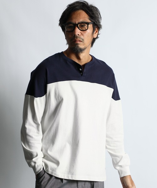 The DUFFER of ST.GEORGE(ザダファーオブセントジョージ)の「CLASSIC FOOTBALL L/SL HENLY TEE:ヘンリーネック クラシック フットボール ロンTEE(Tシャツ/カットソー・メンズ・ホワイト/グレー/ネイビー・SMALL/X-LARGE/LARGE/MEDIUM)」の4枚目の写真