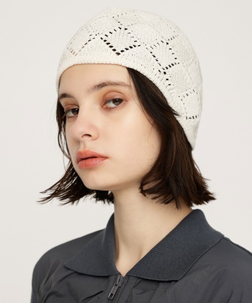 SLY（スライ）の「COTTON CROCHET CAP　コットン クロシェ キャップ（ニットキャップ/ビーニー・レディース・ブラック/オフホワイト・FREE）」の9枚目の写真