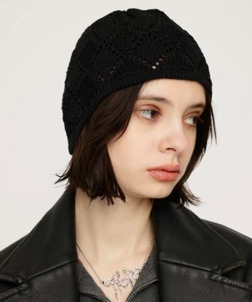 SLY（スライ）の「COTTON CROCHET CAP　コットン クロシェ キャップ（ニットキャップ/ビーニー・レディース・ブラック/オフホワイト・FREE）」の16枚目の写真