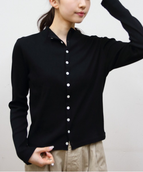 ORCIVAL(オーシバル)の「ORCIVAL/オーシバル モックネックカーディガン MOCK NECK CARDIGAN OR-C0424 CMR(カーディガン/ボレロ・レディース・ブラック/トップグレー/オートミール・1)」の3枚目の写真