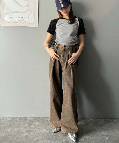mily bilet(ミウィビレット)の「【mily bilet】サイドの絞りが可愛いさプラス。プレート使いラグランTシャツ(半袖)(Tシャツ/カットソー・レディース・オフホワイト/杢グレー/チャコールグレー/アイボリー・X-LARGE/SMALL/MEDIUM/LARGE)」の21枚目の写真