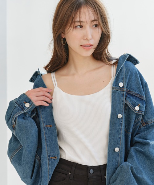 YU'NOW(ユナウ)の「バックオープンブラキャミ【カップ付インナー】(キャミソール・レディース・ホワイト/ブラック・LL/L/M/S)」の2枚目の写真