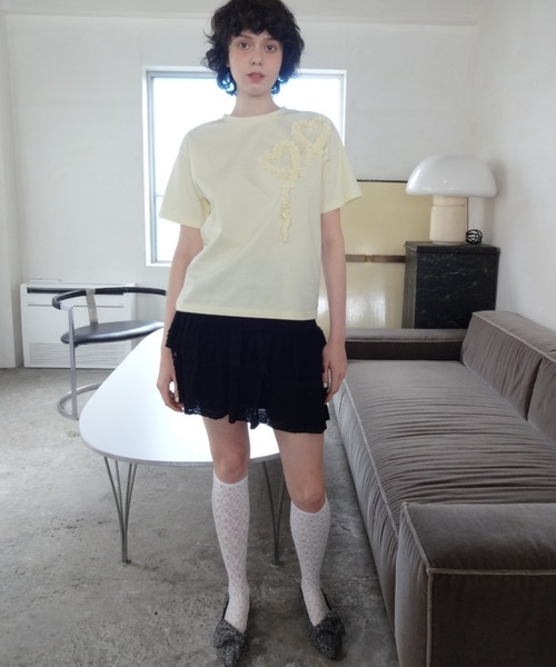 idem（イデム）の「lace tiered frill mini skirt／レースフリルティアードミニスカート（スカート・レディース・アイボリー/ブラック・FREE）」の10枚目の写真