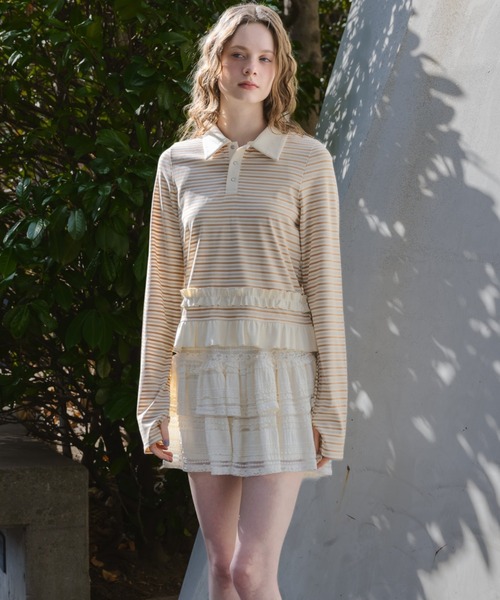 ミニスカート [SMIEUR] LAYER SKIRT idem（イデム）の「lace tiered frill mini skirt／レース
