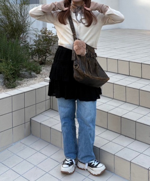 idem（イデム）の「lace tiered frill mini skirt／レースフリルティアードミニスカート（スカート・レディース・アイボリー/ブラック・FREE）」の13枚目の写真