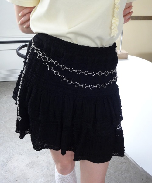 idem（イデム）の「lace tiered frill mini skirt／レースフリルティアードミニスカート（スカート・レディース・アイボリー/ブラック・FREE）」の3枚目の写真