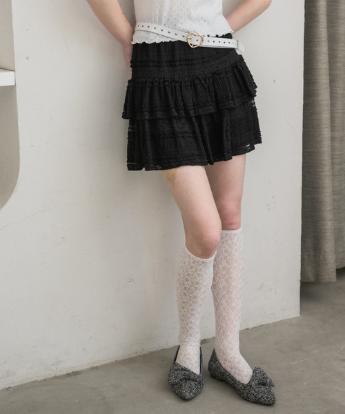 idem（イデム）の「lace tiered frill mini skirt／レースフリルティアードミニスカート（スカート・レディース・アイボリー/ブラック・FREE）」の21枚目の写真