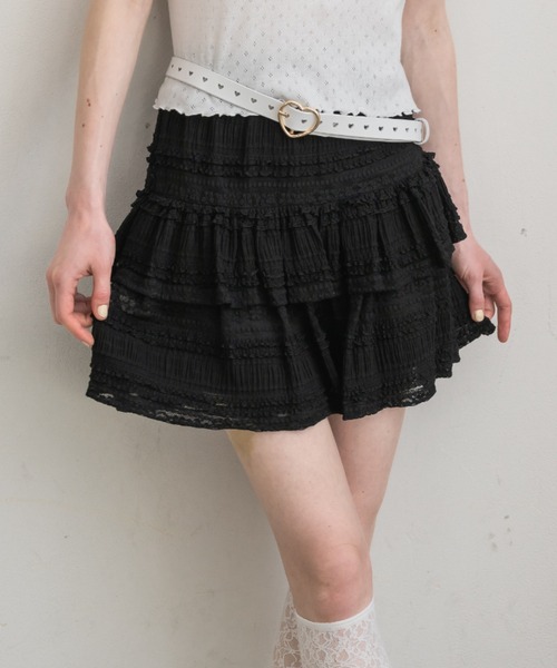 idem（イデム）の「lace tiered frill mini skirt／レースフリルティアードミニスカート（スカート・レディース・アイボリー/ブラック・FREE）」の22枚目の写真