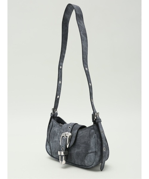 m.f.editorial（エムエフエディトリアル）の「【ハトメ付き平手ハンドル】m.f.エディトリアル レディース デニム風 ショルダーバッグ（ショルダーバッグ・レディース・ブラック/アイボリー・FREE）」の2枚目の写真